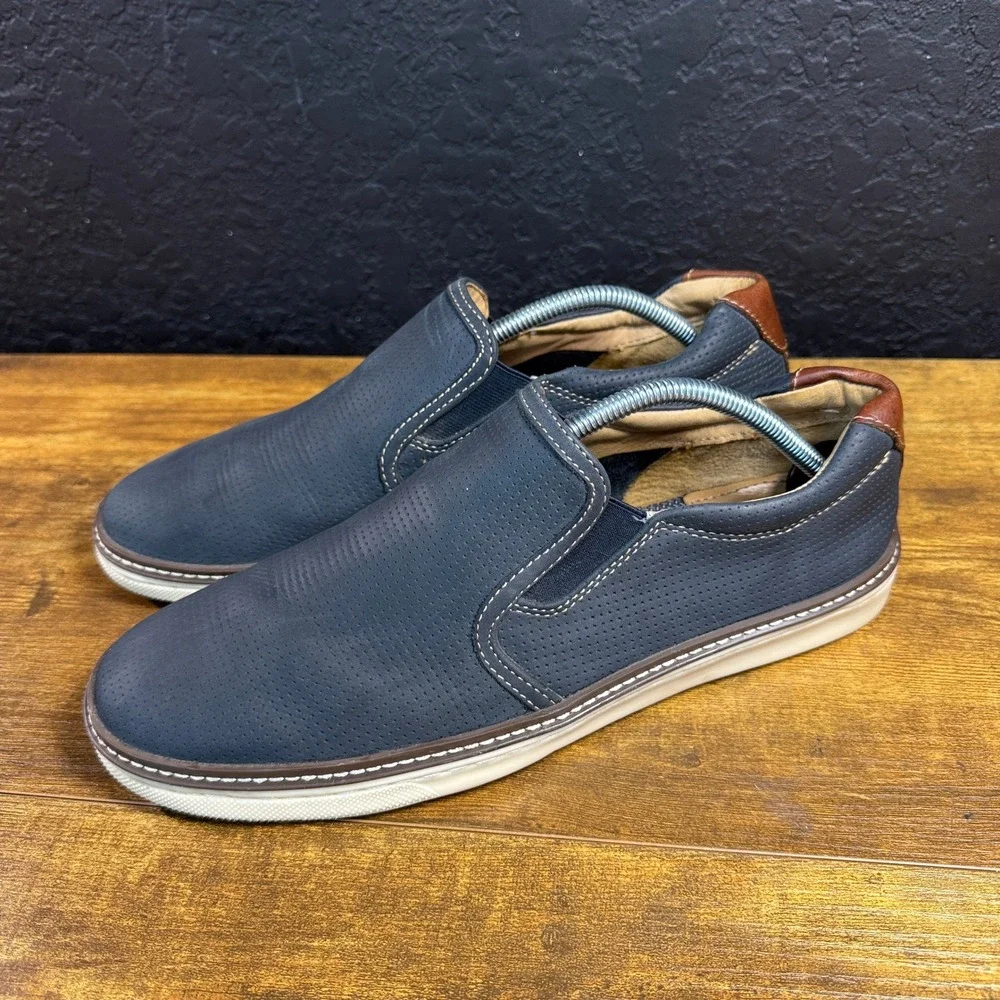 Johnston & Murphy McGuffey 25-3727 Navy Perforated Leather Slip-On Mens 10M